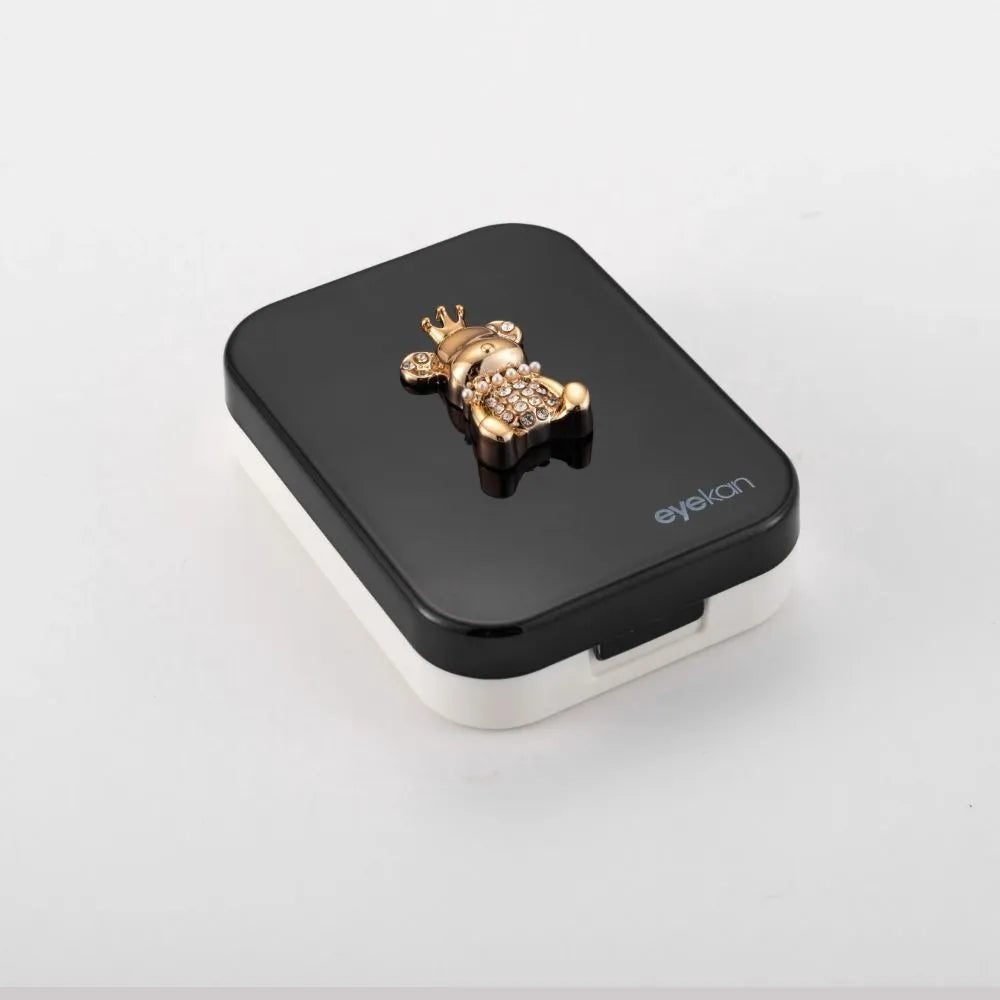 2 Pair Black Gold Bear Contact Lens Case